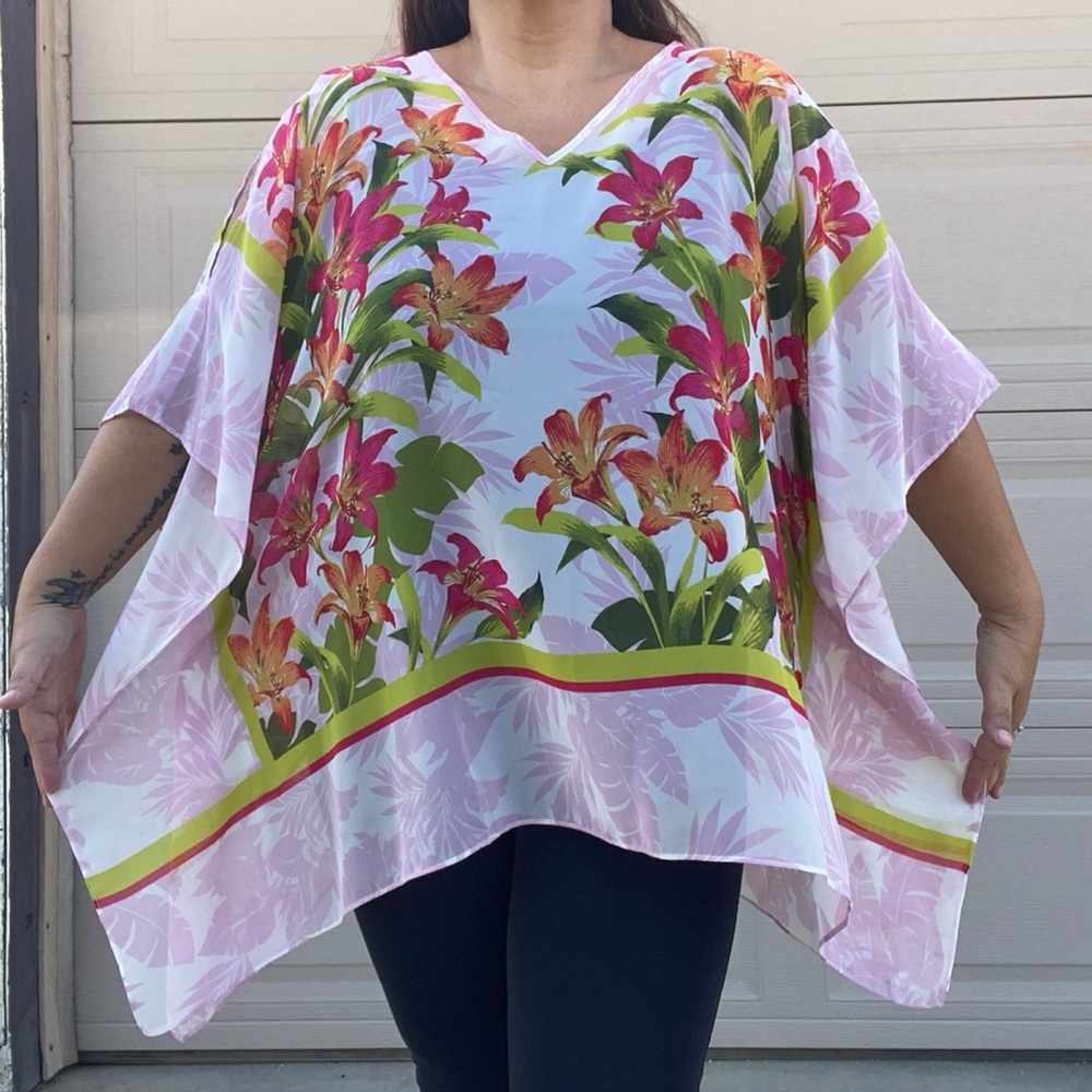 Susan graver 3 x floral tropical semi sheer